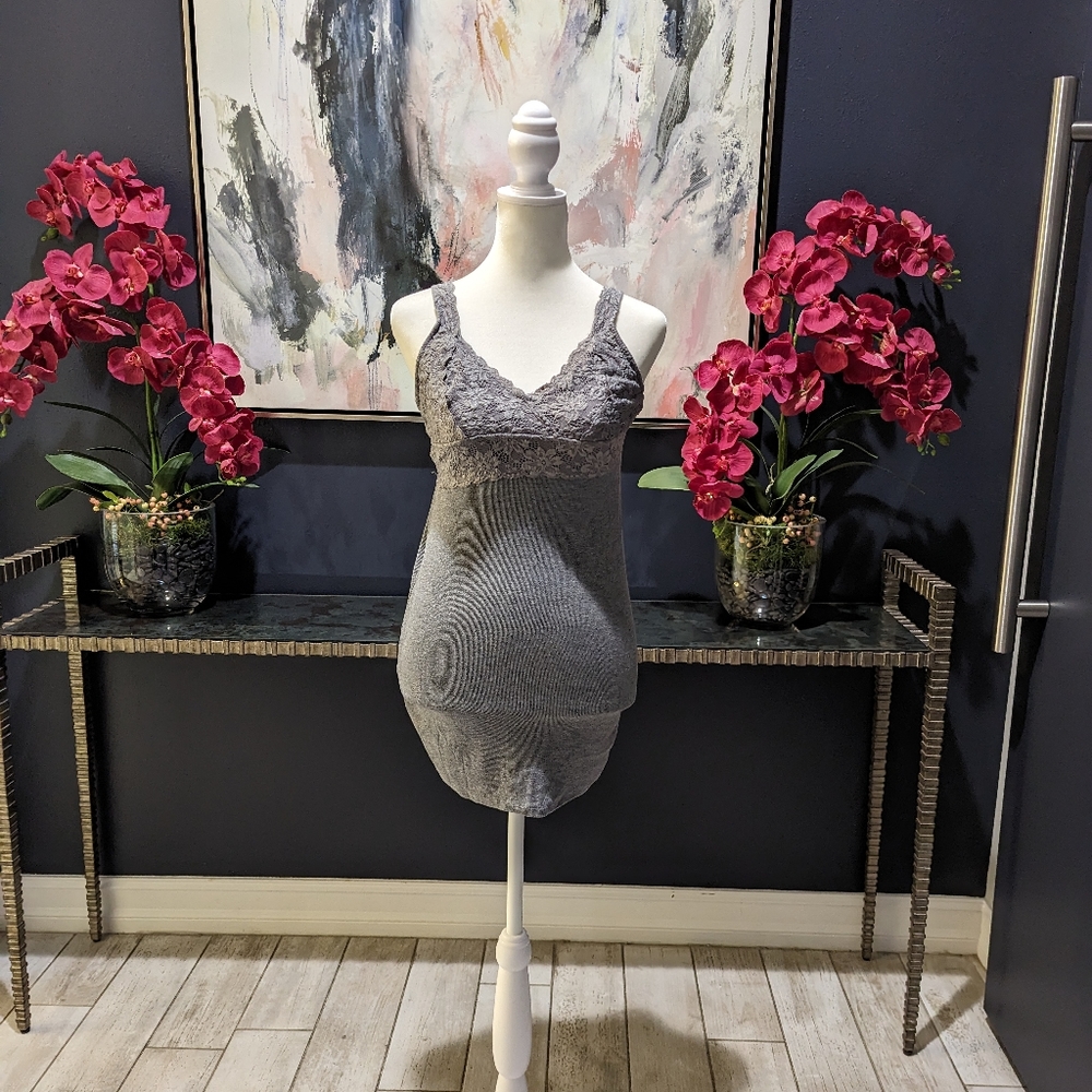 Easel Gray criss cross tank top with lace. Size medium